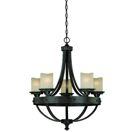 Vaxcel Halifax 5 Light Bronze Rustic Wheel Chandelier H0135